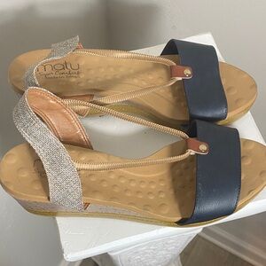Malu Navy and Tan Wedge Sandals